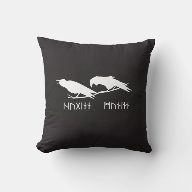 Coussin Huginn et Muninn Corbeaux Vikings Encre Norse (Recto)