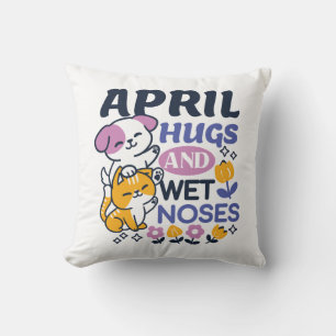 Coussin Hugs d'avril et nez mouillé - Cute chien et chat a