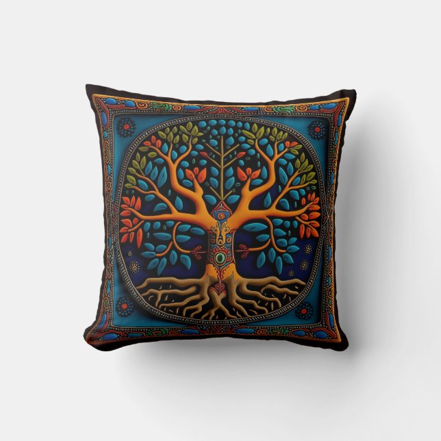 Coussin Huichol mexicaine style arbre de vie lancer oreill (Recto)