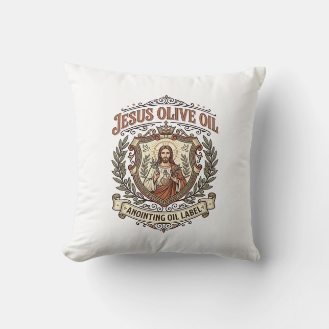 Coussin Huile d'onction d'huile d'olive Jésus Étiquette Hu (Recto)