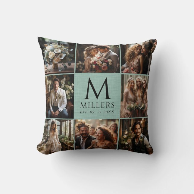 Coussin Huit Photos Mariages Monogramme Personnalisé (Recto)