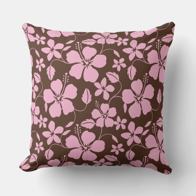 COUSSIN HULA HAWAIEN (HIBISCUS) MARRON/ROSE (Recto)