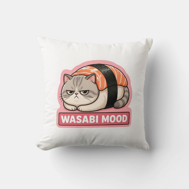 Coussin Humeur Wasabi Drôle Chat Grincheux Sushi Meme (Recto)