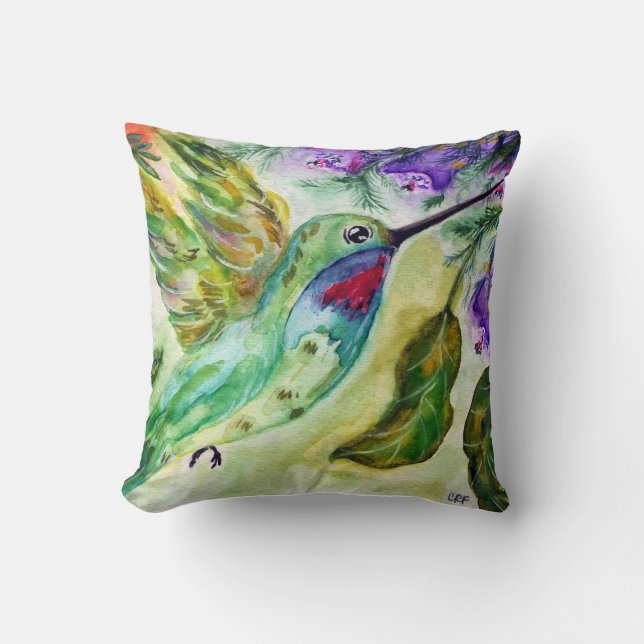 Coussin "Hummingbird watercolor" Throw Pillow (Recto)