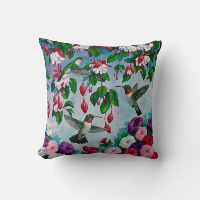 Coussin Hummingbirds à Fuchsia Flower Garden (Recto)