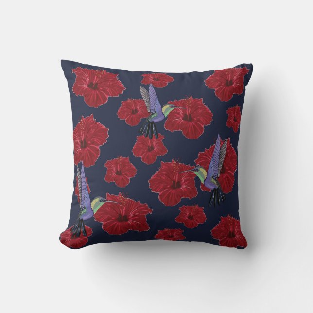 Coussin Hummingbirds Hibiscus Floral Art (Recto)