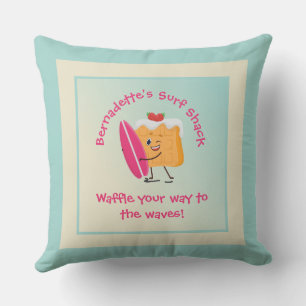 Coussin Humoriste surfeur de gaufre avec surf Nom Texte