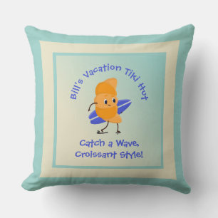 Coussin Humoristique Croissant Surfer avec Surf Nom Texte
