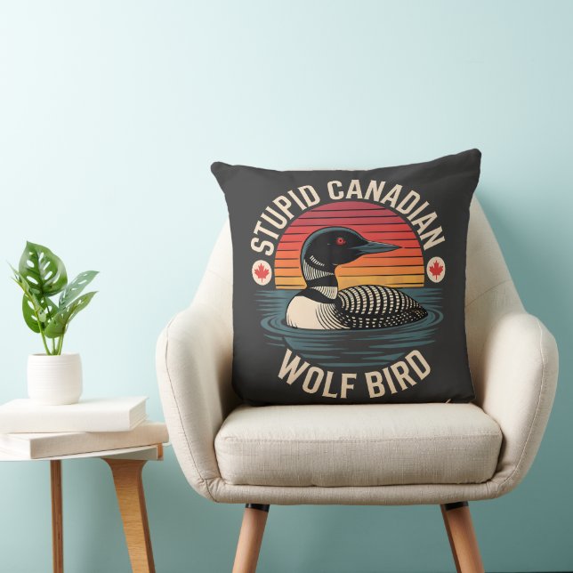 Coussin Humour de loup oiseau fou canadien (Chaise)