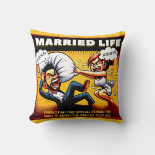 Coussin Humour de vie marié, noms personnalisables