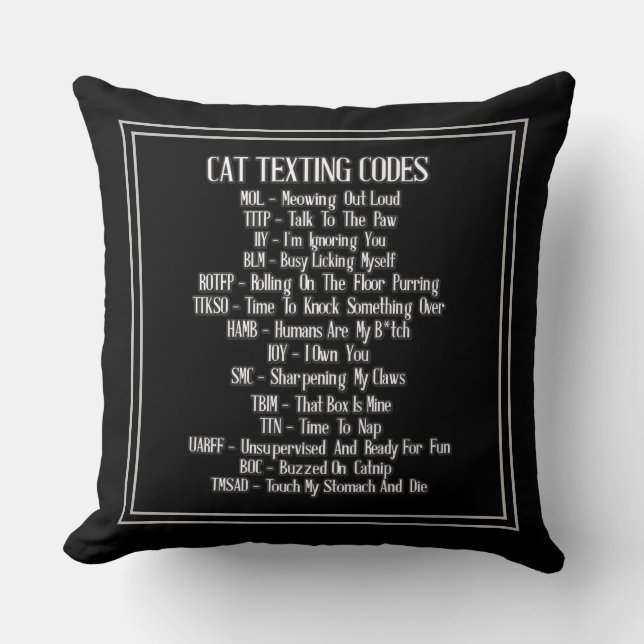 Coussin Humour des codes textos de chats (Recto)