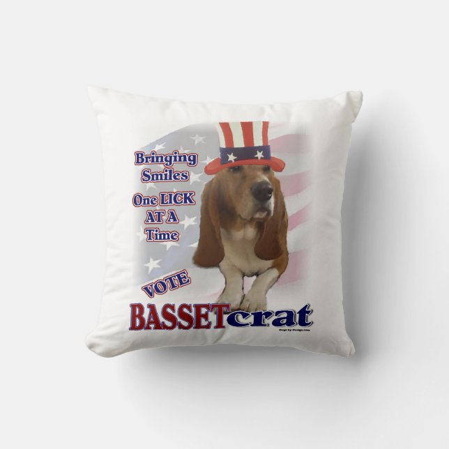 Coussin Humour politique de Basset Hound (Recto)