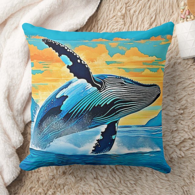 Coussin Humpback Whale Ocean Freedom Jump Design (Couverture)