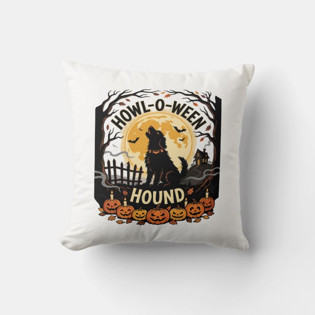 Coussin Hurlement de chien de la lune d'Halloween (2) (Recto)