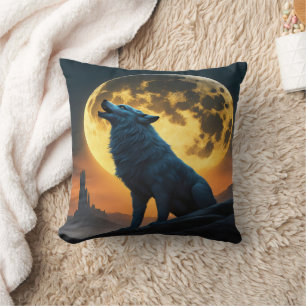 Coussin Hurlement nocturne sous une pleine lune dans un pa