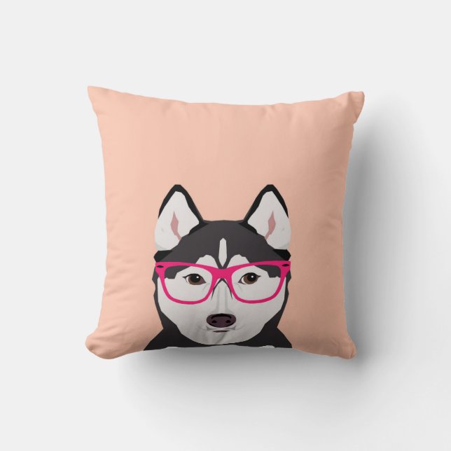 Coussin Husky avec lunettes - Chien avec lunettes Hipster (Recto)