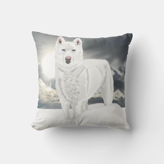Coussin Husky blanc en neige (Recto)