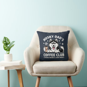 Coussin "Husky Dad's Coffee Club" - Fan Amoureux des chien