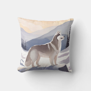 Coussin Husky d'Alaska Montagne de Chien Aquarelle