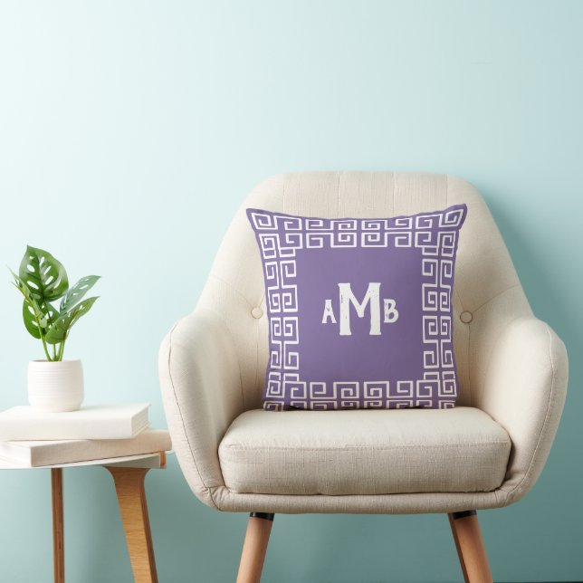 Coussin Hyacinth Purple Reverse Grèce clé frontière Monogr (Chaise)
