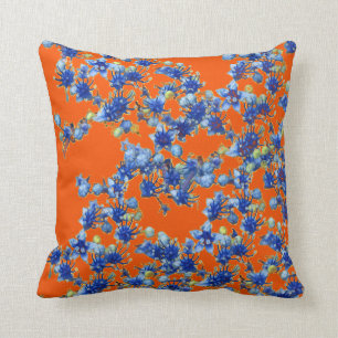 Coussin hydrangea bleu et orange