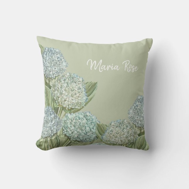 Coussin Hydrangea Bleu/Vert Sage (Recto)