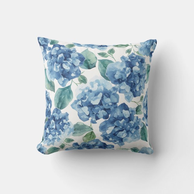 Coussin Hydrangea Blues | Motif Fleur Fleurie Aquarelle (Recto)