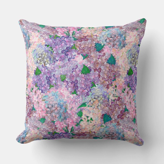 Coussin Hydrangea et Lilac bleu violet (Recto)