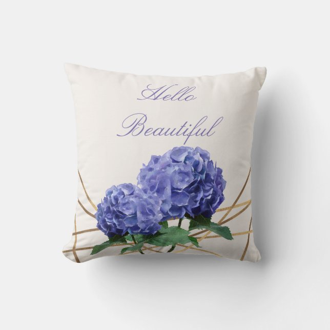 Coussin Hydrangea & Or Élégant Floral Personnalisé (Recto)