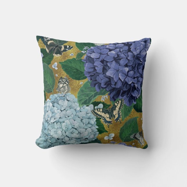 Coussin Hydrangea & Papillons - Inspiré par la nature (Recto)