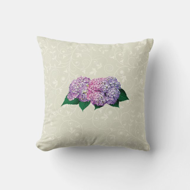 Coussin Hydrangea rose et lavande (Recto)