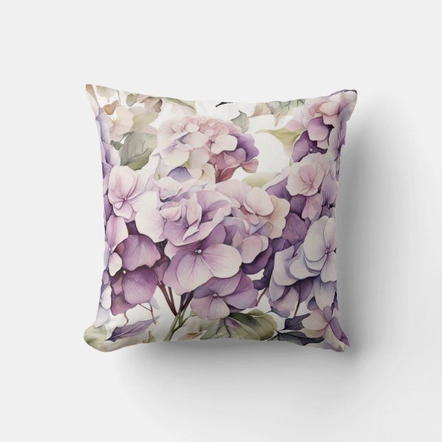 Coussin Hydrangeas aquarelle rose violet élégant  (Recto)