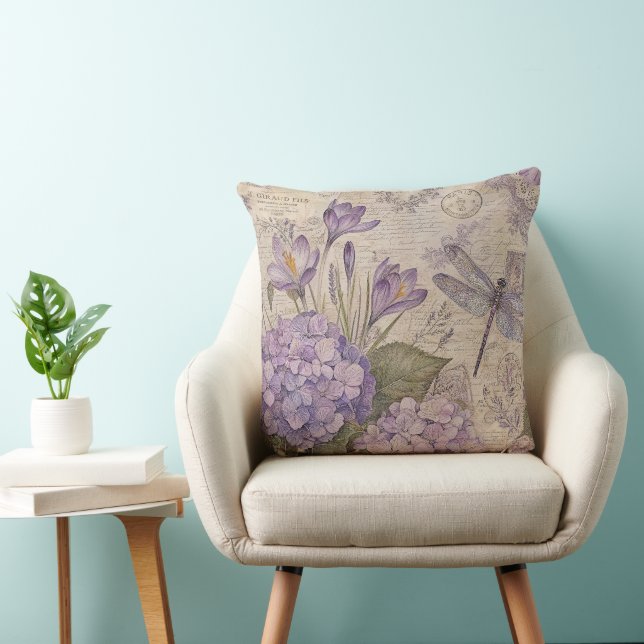 Coussin Hydrangeas Chic Usés Violets (Chaise)