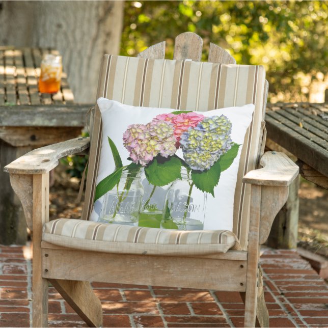 Coussin Hydrangeas et jarre de Mason (Chaise)