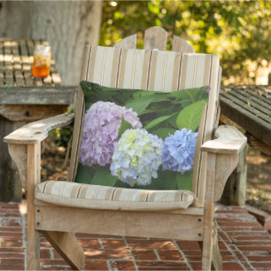 Coussin Hydrangeas, fleurs roses, fleurs violettes bleues