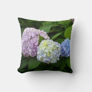 Coussin Hydrangeas, fleurs roses, fleurs violettes bleues