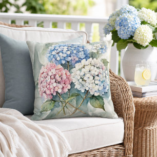 Coussin Hydrangeas Floral Rose Bleu Blanc Botanique 