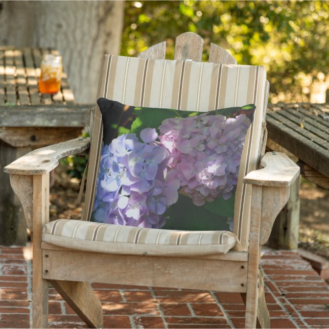 Coussin Hydrangeas romantique rose bleu violet fleurs (Chaise)