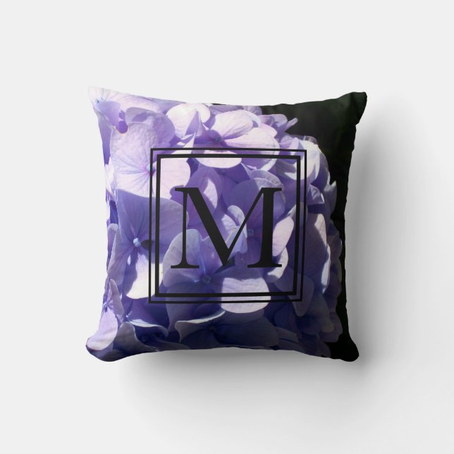 Coussin Hydrangée violette monogramme (Recto)