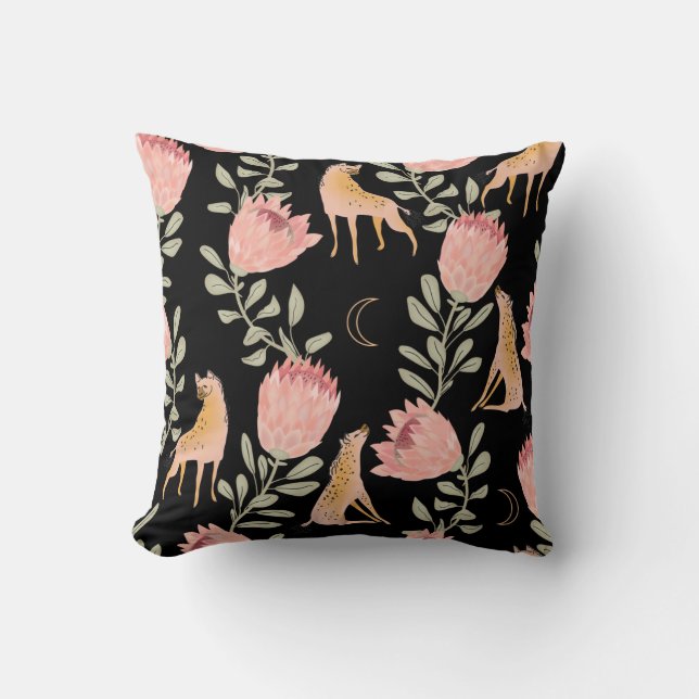 Coussin Hyena & Protea : Motif Vintage foncé (Recto)