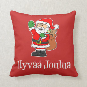 Coussin Hyvaa Joulua Finlandais Noël Père Noël Jouer l'ore