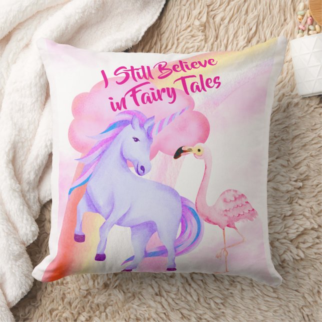 Coussin I Believe in Fairytales Unicorn Rainbow Flamingo (Couverture)