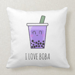 Coussin I Love Boba Kawaii Bubble Tea Taro Ube Purple