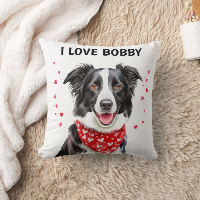 Coussin I Love Border Collie avec Red Heart Bandana (Couverture)