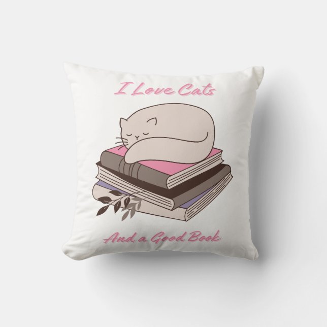 Coussin I Love Cats and a Good Book (Recto)