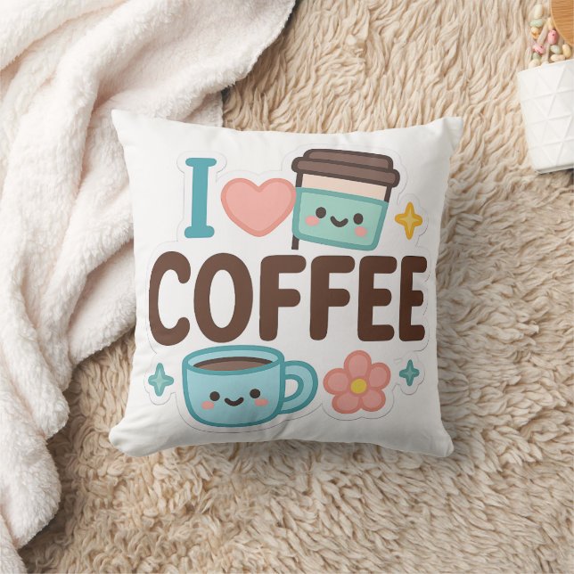 Coussin I Love Coffee Cute Kawaii Sticker – Adorable Coffe (Couverture)