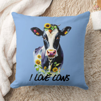 Coussin I Love Cows Sunflowers Farm Country
