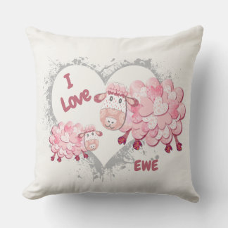 Coussin I Love Ewe Pink Cushion Personnalisable