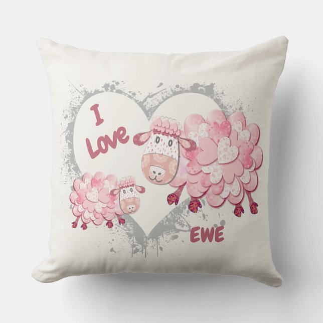 Coussin I Love Ewe Pink Cushion Personnalisable (Recto)