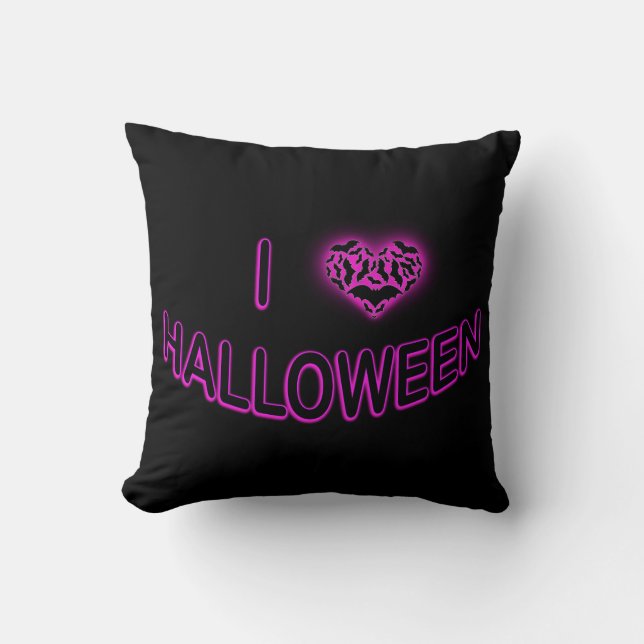 Coussin I Love Halloween (Batty Love Heart) violet (Recto)